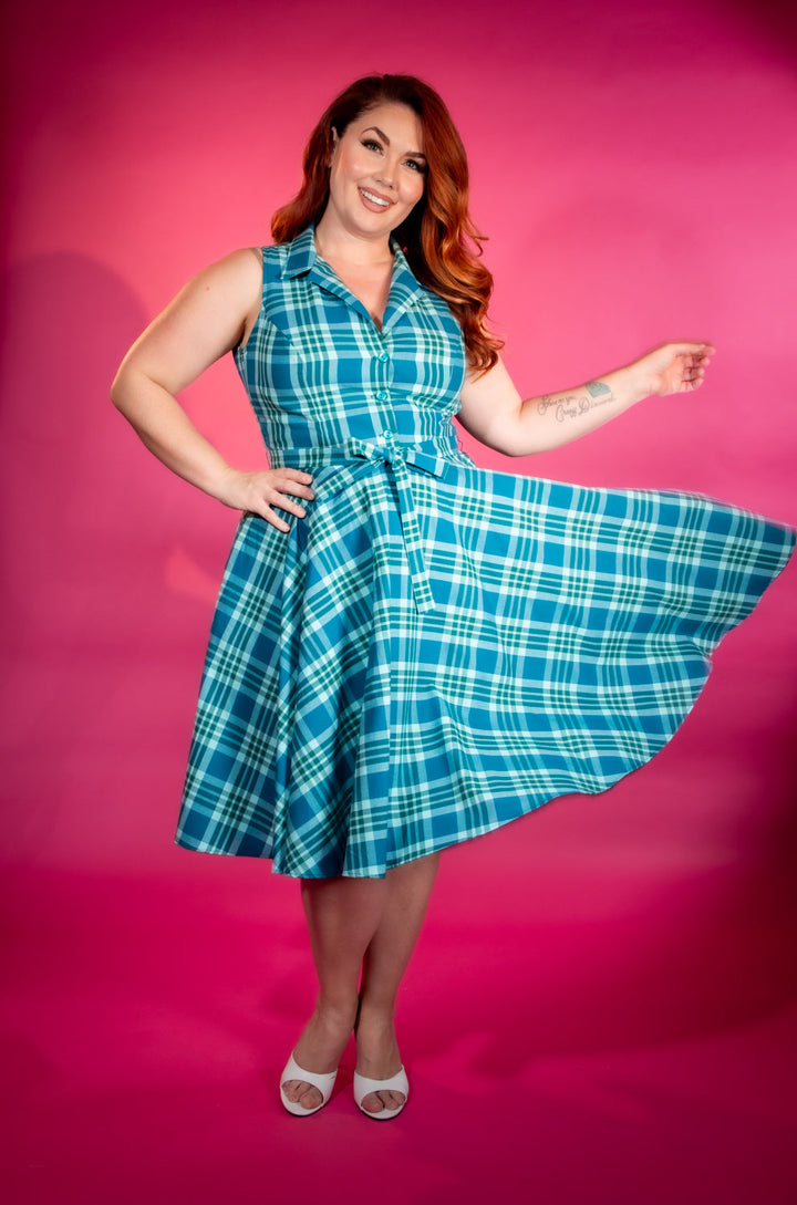 Staci Dress- Teal Plaid