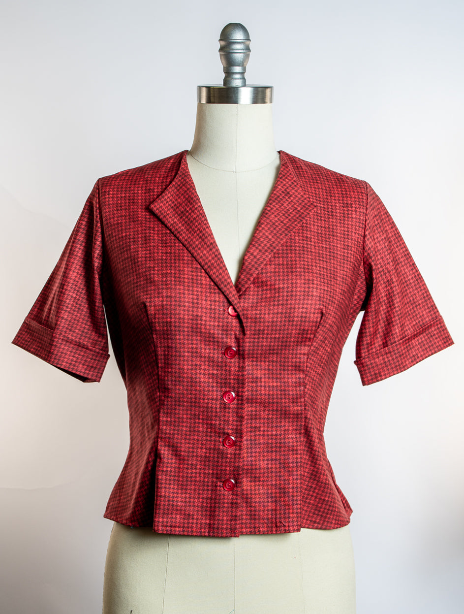 Gretta Blouse - Mini Houndstooth, Red