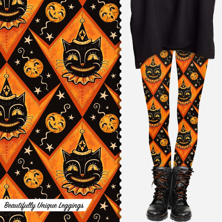 "Grinning Jack" (Johanna Parker Exclusive) Orange Vintage Cat - High-quality Leggings