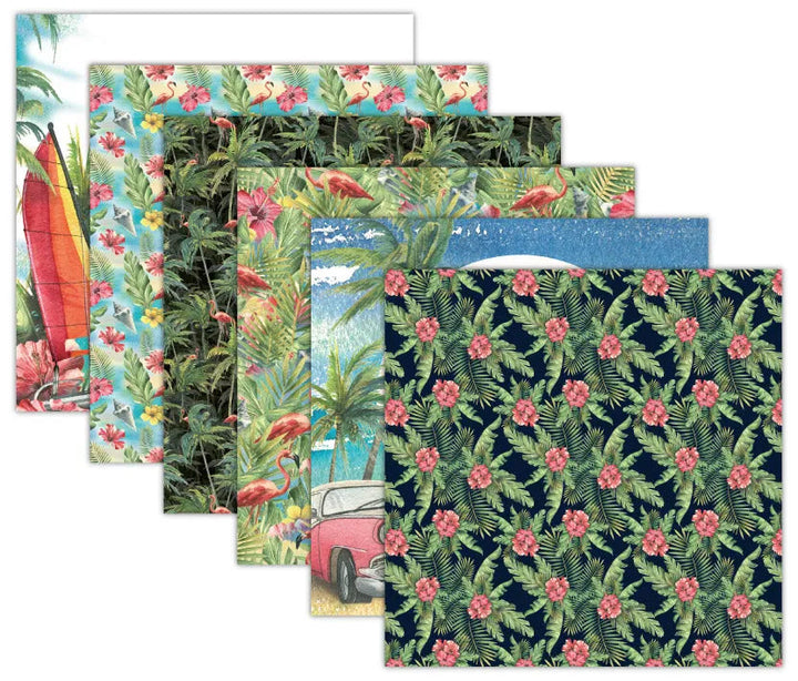 Tropical Holiday Scrapbook Paper Pack. 12 Sheets of 15.2x15.2cm Heavyweight Paper Pad F07M2-3 AC230314-06