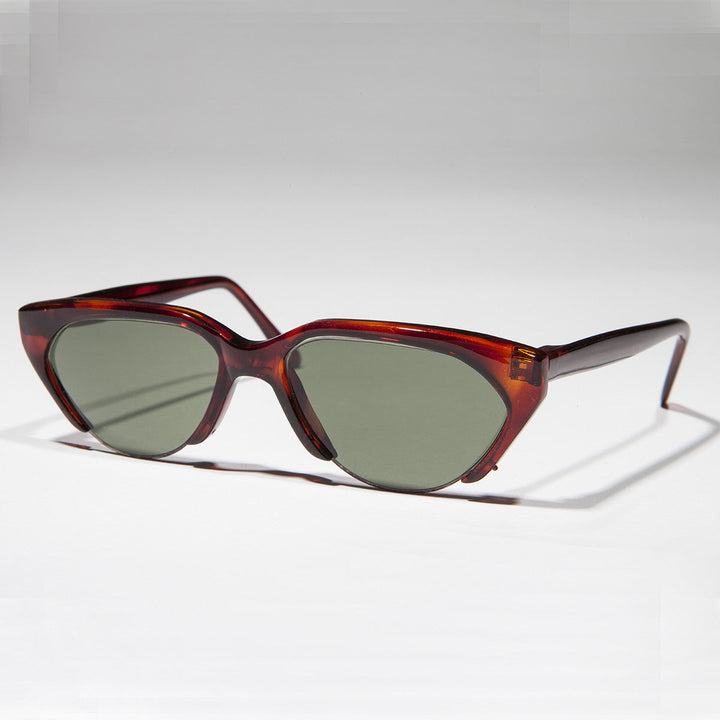 Punk Goth Semi-Rimless Half Frame Polygon Vintage Sunglass - Hazel