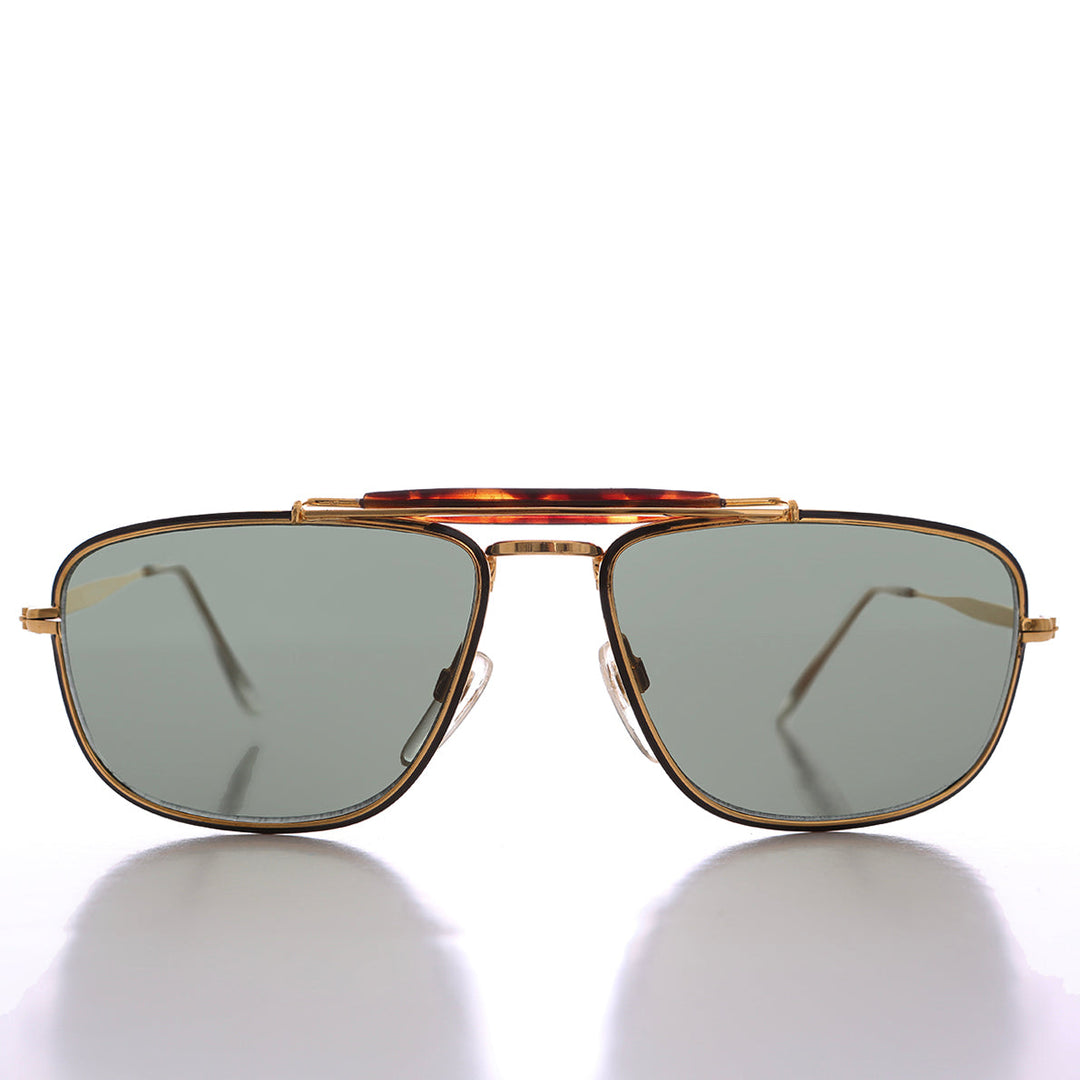 80s Rectangular Gold Pilot Sunglasses - Huntley