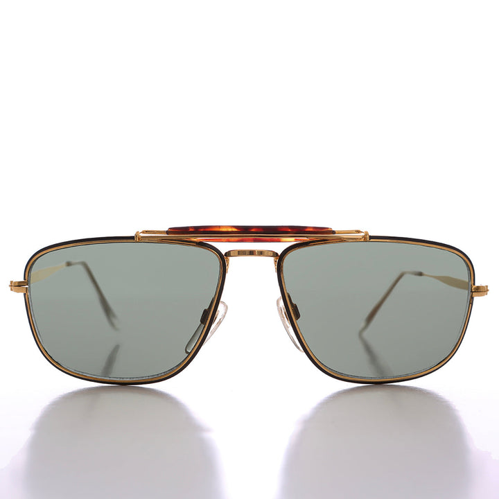 80s Rectangular Gold Pilot Sunglasses - Huntley
