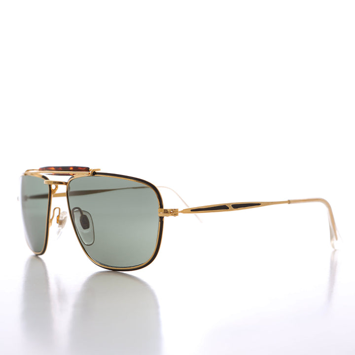 80s Rectangular Gold Pilot Sunglasses - Huntley