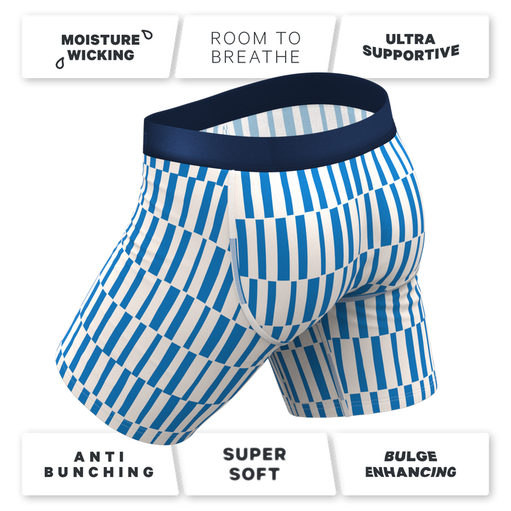 The Hamptons | Blue Mosaic Stripe Long Leg Ball Hammock® Pouch Underwear With Fly