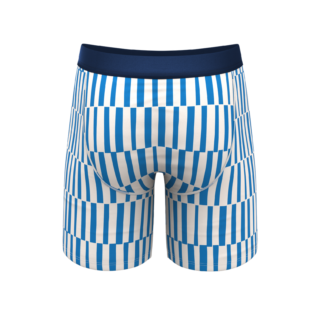 The Hamptons | Blue Mosaic Stripe Long Leg Ball Hammock® Pouch Underwear With Fly