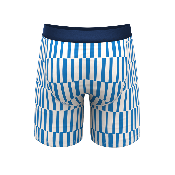 The Hamptons | Blue Mosaic Stripe Long Leg Ball Hammock® Pouch Underwear With Fly