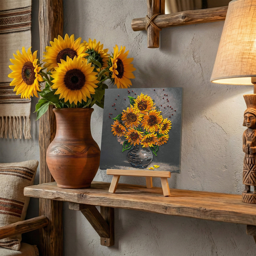 Homely Sunflowers Mini Bead Embroidery Kit by Abris Art AM-269