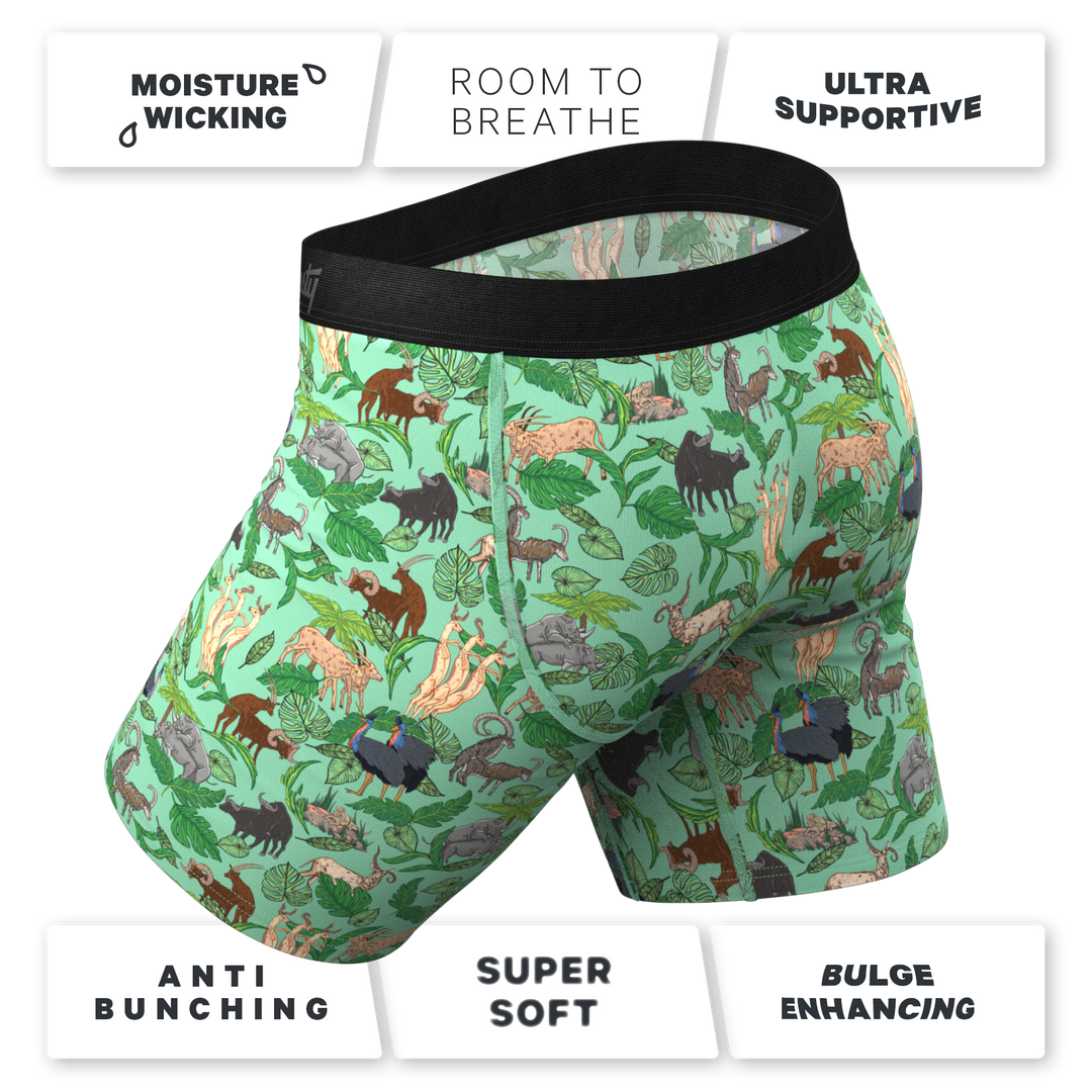 The Hornography | Tropical Animals Long Leg Ball Hammock® Pouch Underwear With Fly