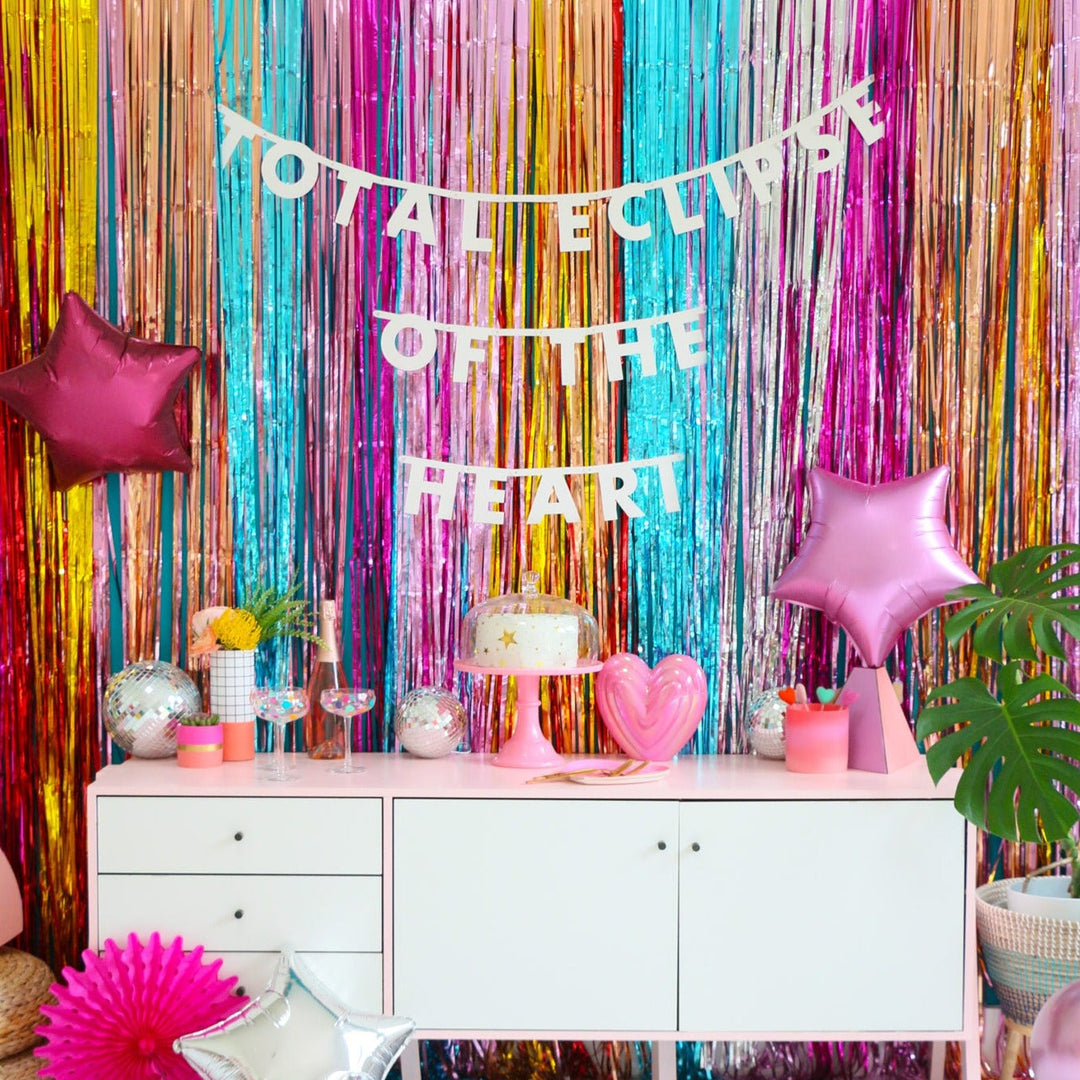 Rainbow Mylar Streamer Curtain backdrop