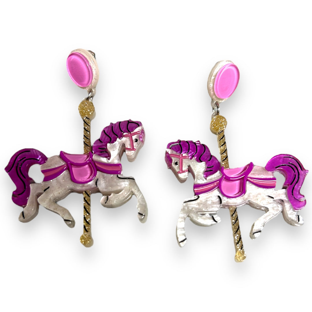 Funfair Carousel Horse Acrylic Earrings by Lipstick & Chrome x Makokot