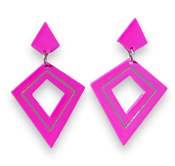 Retro Diamond Dangle Earrings by Lipstick & Chrome -PLUM