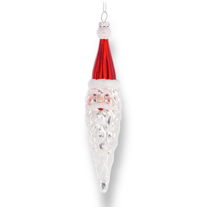 Santa Icicle Blown Glass Ornament RED