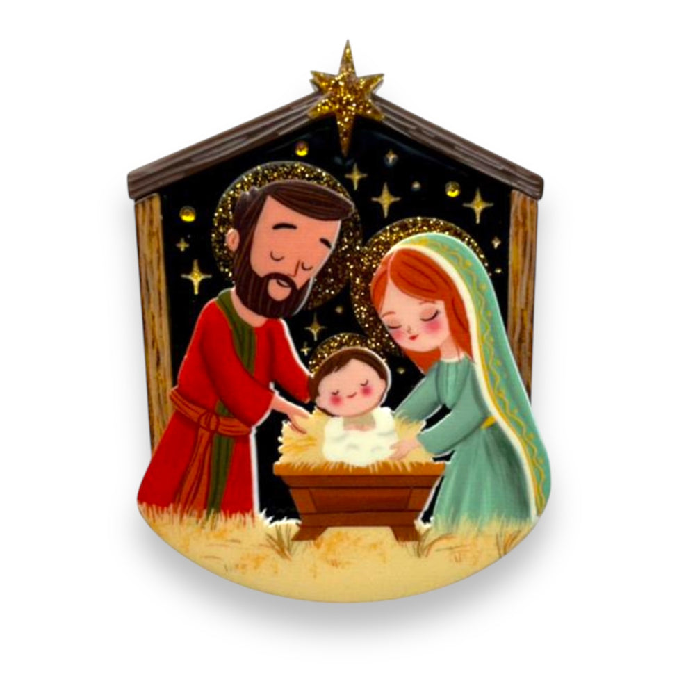 Holy Night Brooch by Laliblue x Lipstick & Chrome — Christmas nativity-inspired layered resin brooch