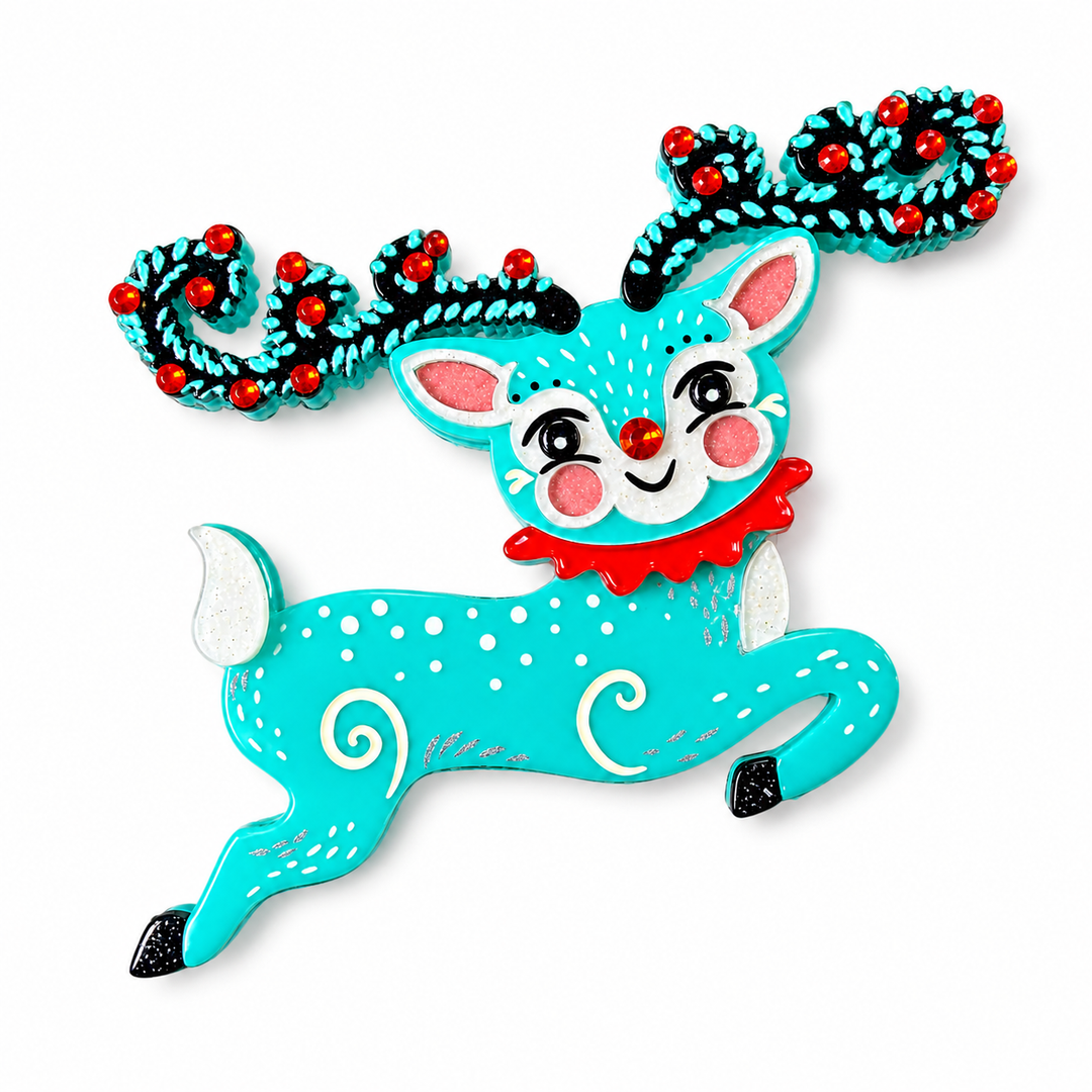 Fawna Fir Top Leaping Reindeer Brooch by Johanna Parker x Lipstick & Chrome