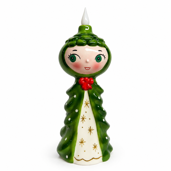 Tree Girl Candle-Lite | Mid Century Christmas Decor | Vintage Inspired Ceramic Holiday Figurine