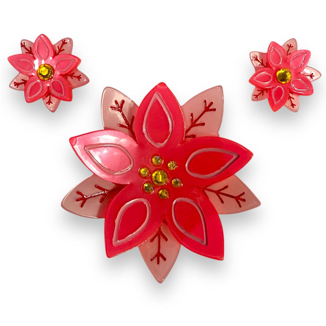 Pretty Poinsettia Brooch AND Earrings by Lipstick & Chrome