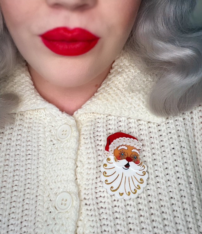 Starry Eyed Santa Brooch by 50's Vintage Dame x Lipstick & Chrome