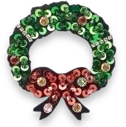 Rhinestone & Sequins Christmas Wreath Pin