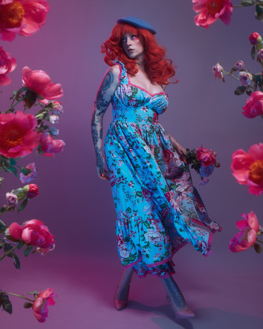 Cosette Maxi Dress in Pink Rose Print