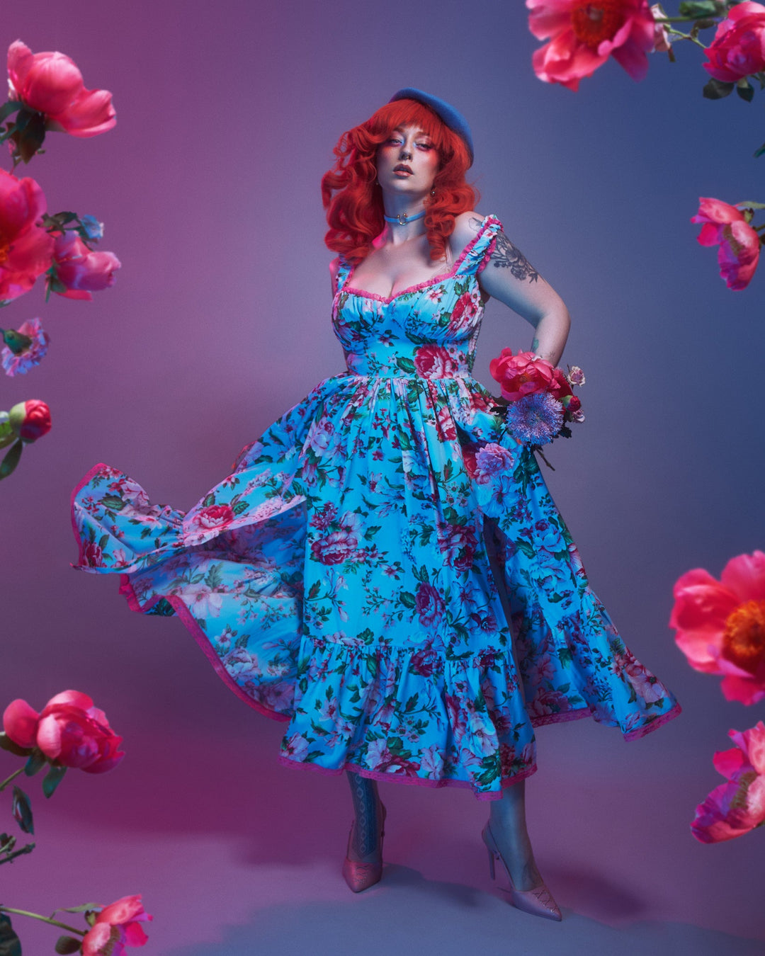 Cosette Maxi Dress in Pink Rose Print