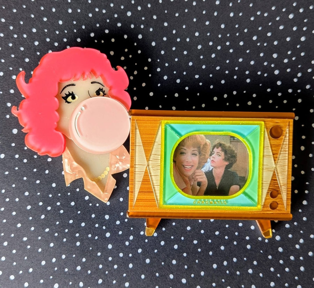 Tune In Customizable Retro TV Brooch by Lipstick & Chrome