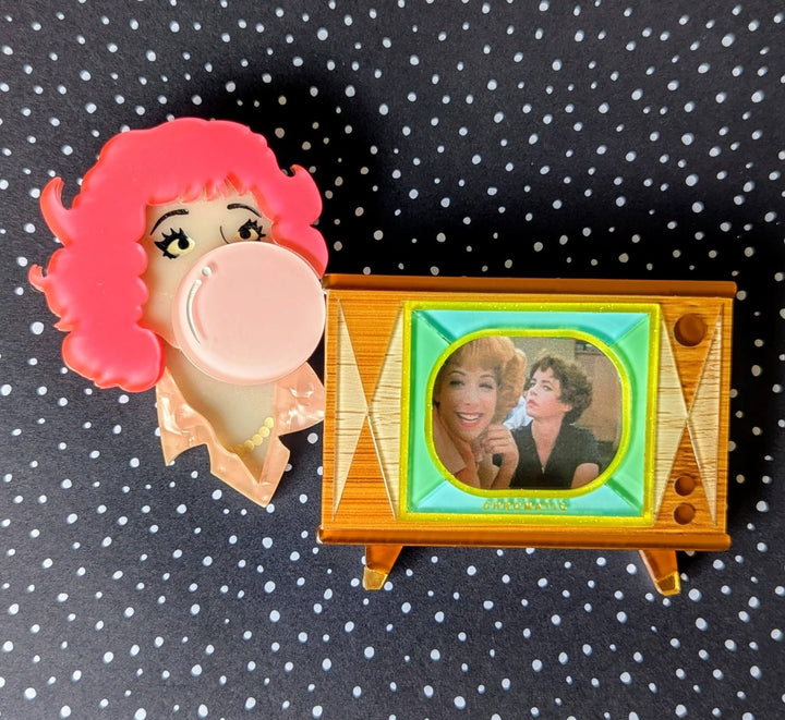 Tune In Customizable Retro TV Brooch by Lipstick & Chrome