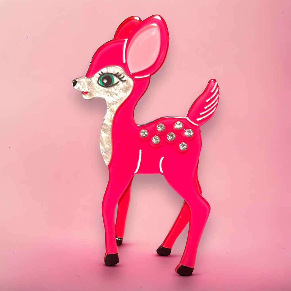 vintage style pink fawn brooch