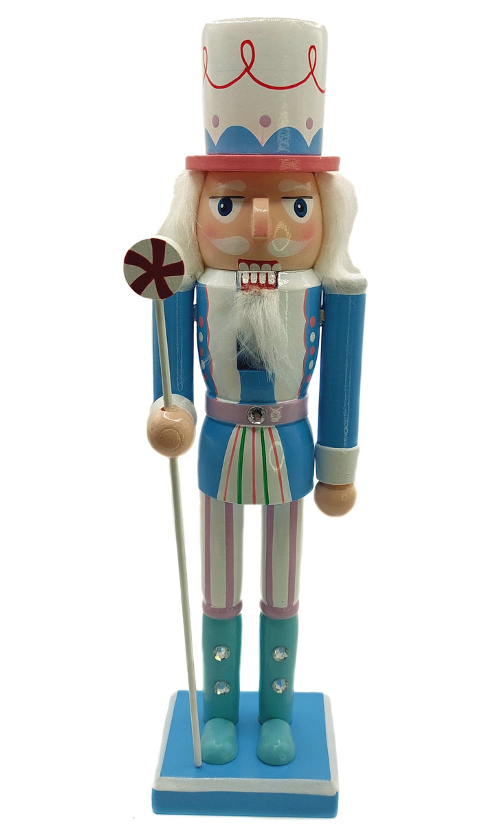 Christmas Nutcracker. Wizardi Classic Wooden Festive Decoration F07M14-30-N01703 blue stand