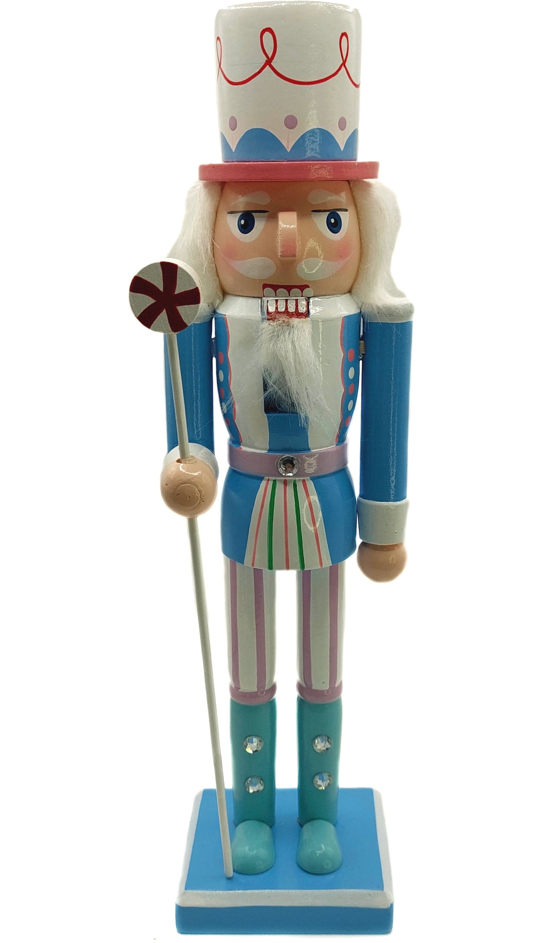 Christmas Nutcracker. Wizardi Classic Wooden Festive Decoration F07M14-30-N01703 blue stand