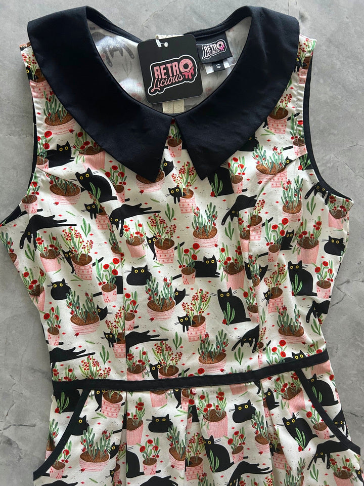 Cats & Plants Collared Dress