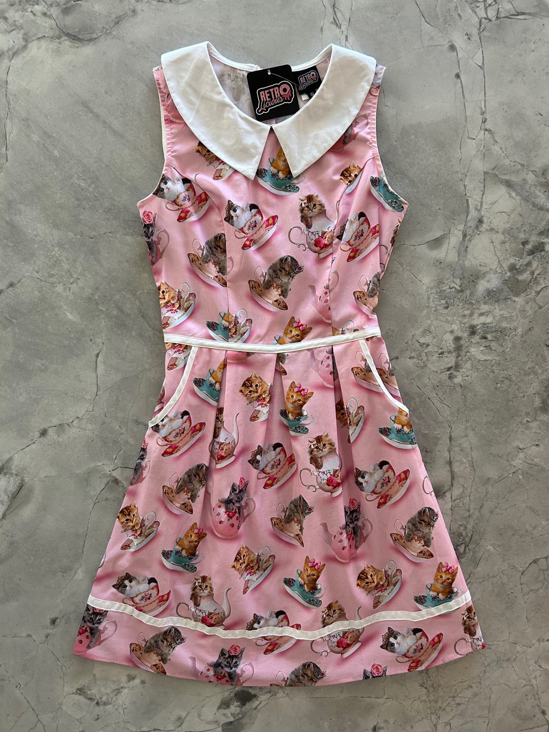Cats & Teacups Collared Dress