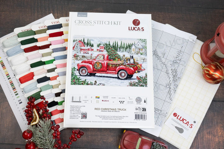 Red Christmas Truck Counted Cross-Stitch Kit by Luca-S BU5101L