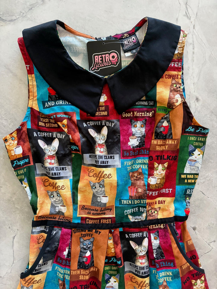 Cats & Coffee Collared Dress