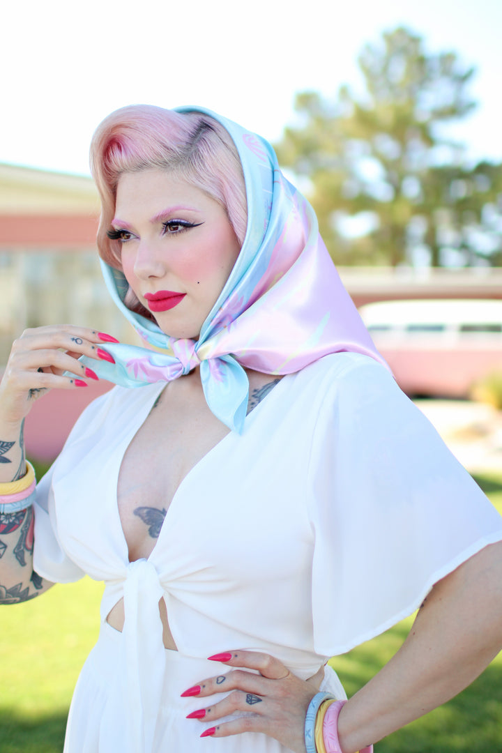 'Mid-Century Pastel Dream' Satin Scarf