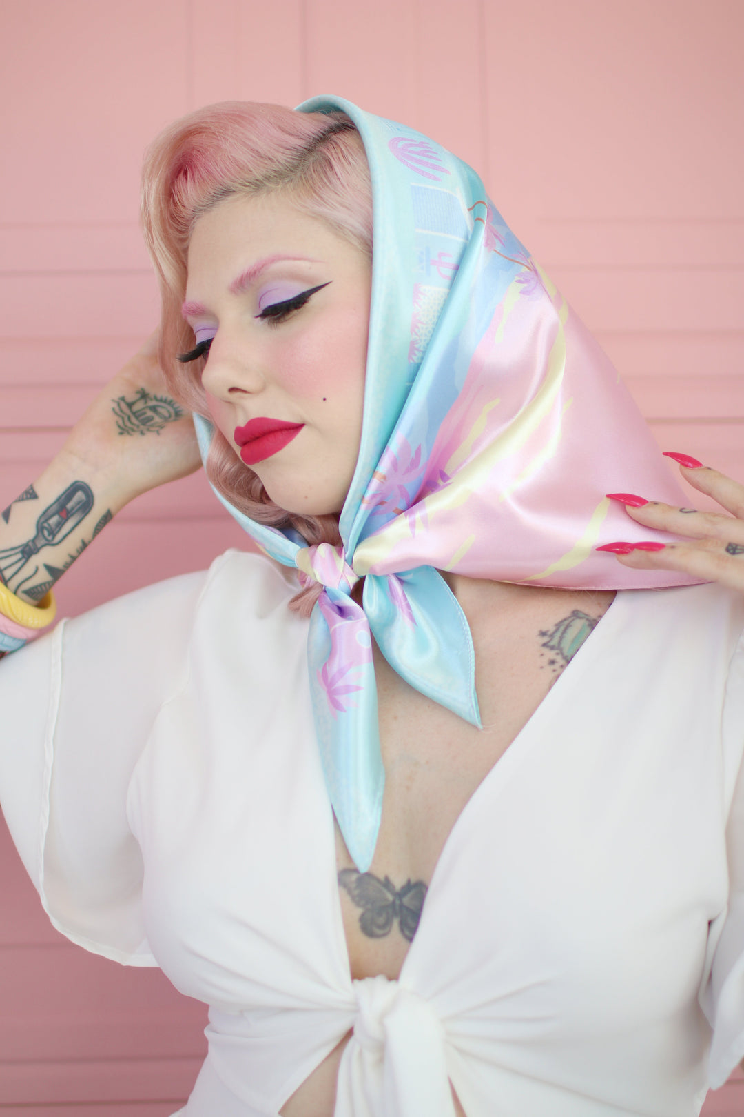 'Mid-Century Pastel Dream' Satin Scarf
