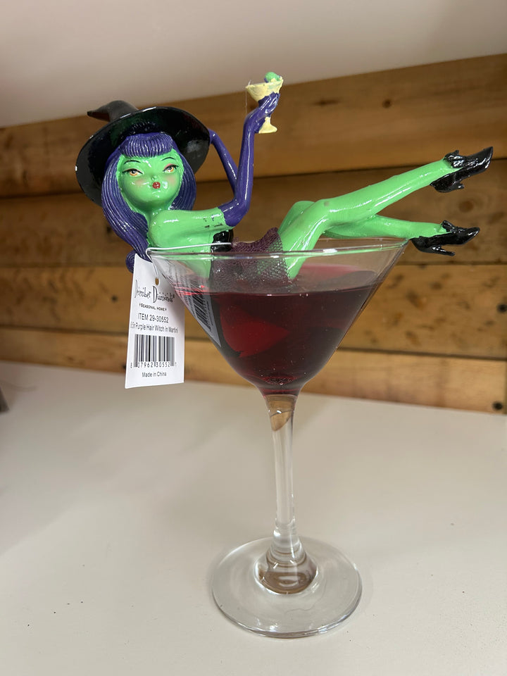 SECOND Wicked-Tini Purple Hair Witch in Martini Glass 8.5" Figurine | December Diamonds