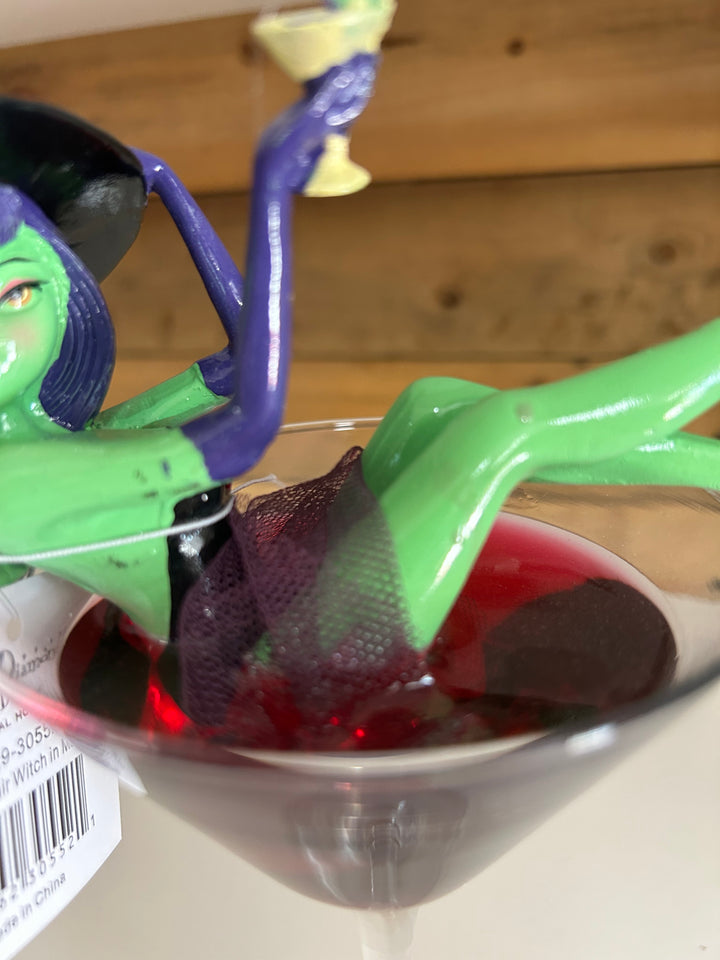 SECOND Wicked-Tini Purple Hair Witch in Martini Glass 8.5" Figurine | December Diamonds