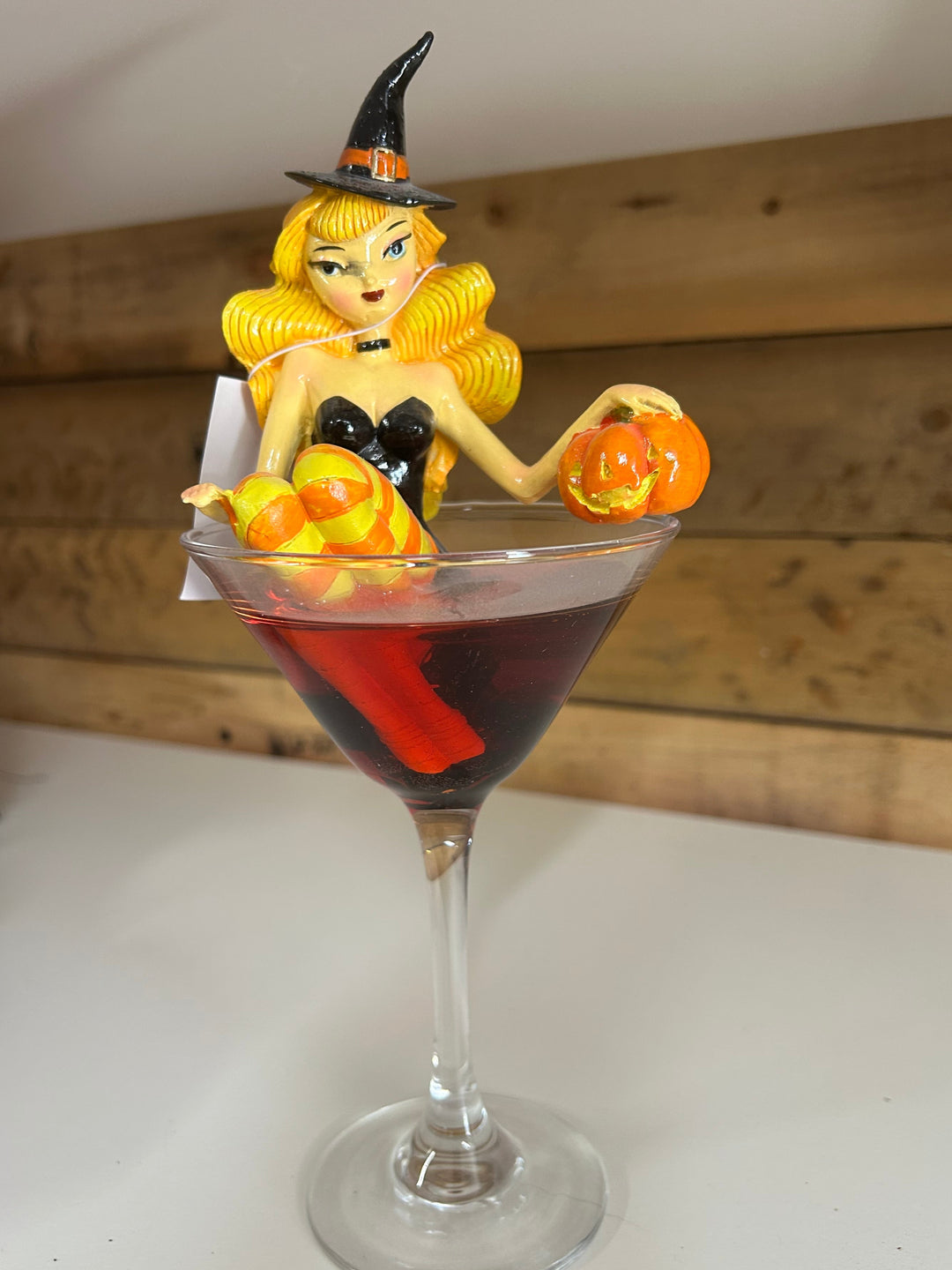 SECOND Pumpkin Spice & Everything Naughty Orange Witch in Martini Glass 10"Figurine | December Diamonds