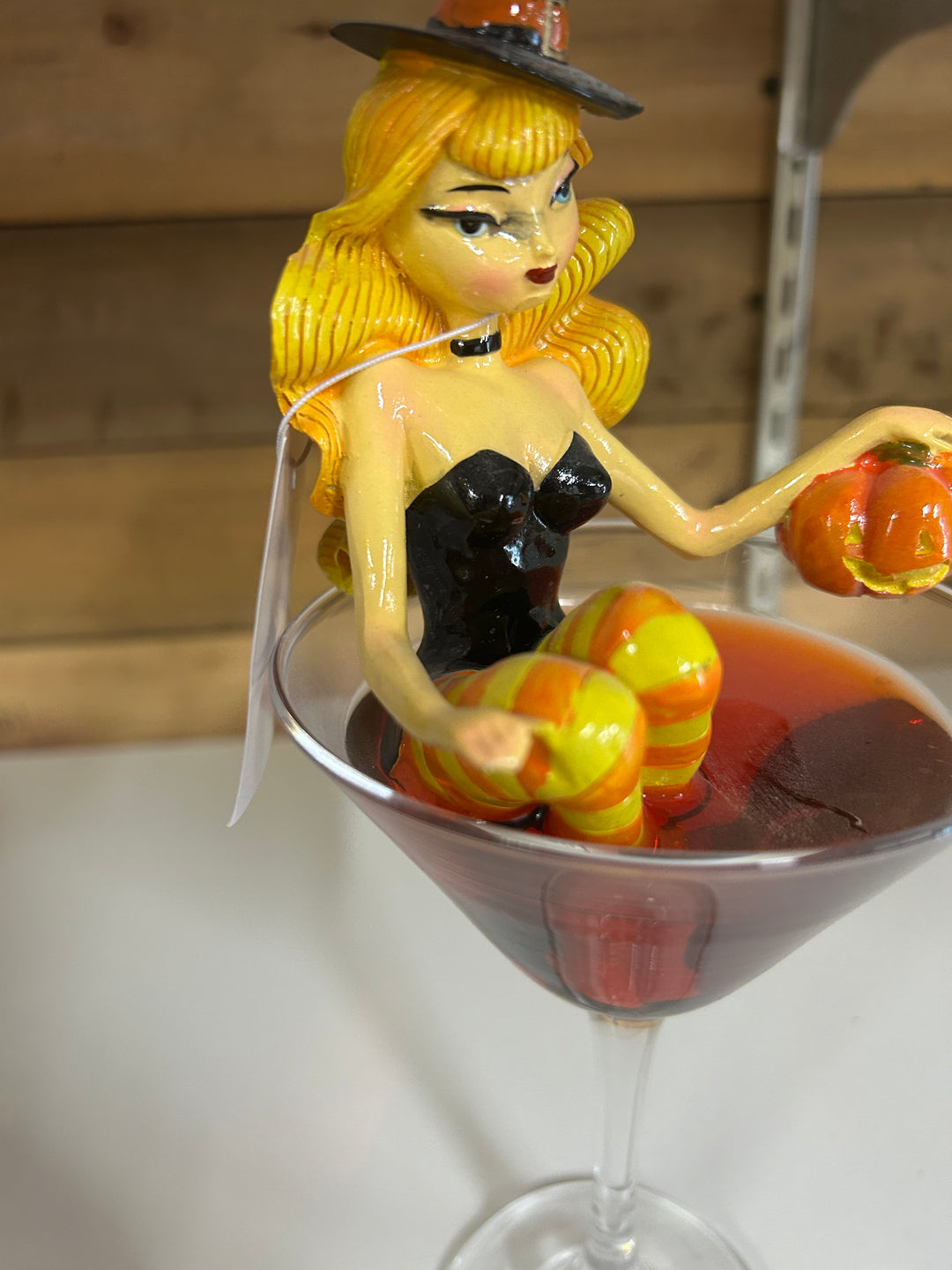 SECOND Pumpkin Spice & Everything Naughty Orange Witch in Martini Glass 10"Figurine | December Diamonds