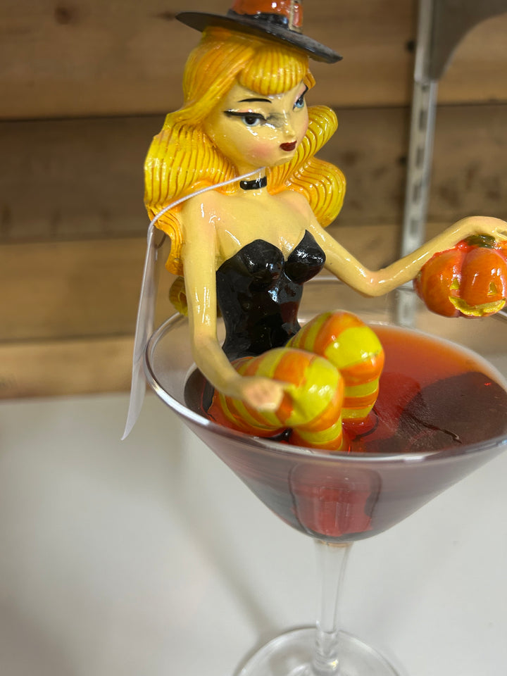 SECOND Pumpkin Spice & Everything Naughty Orange Witch in Martini Glass 10"Figurine | December Diamonds