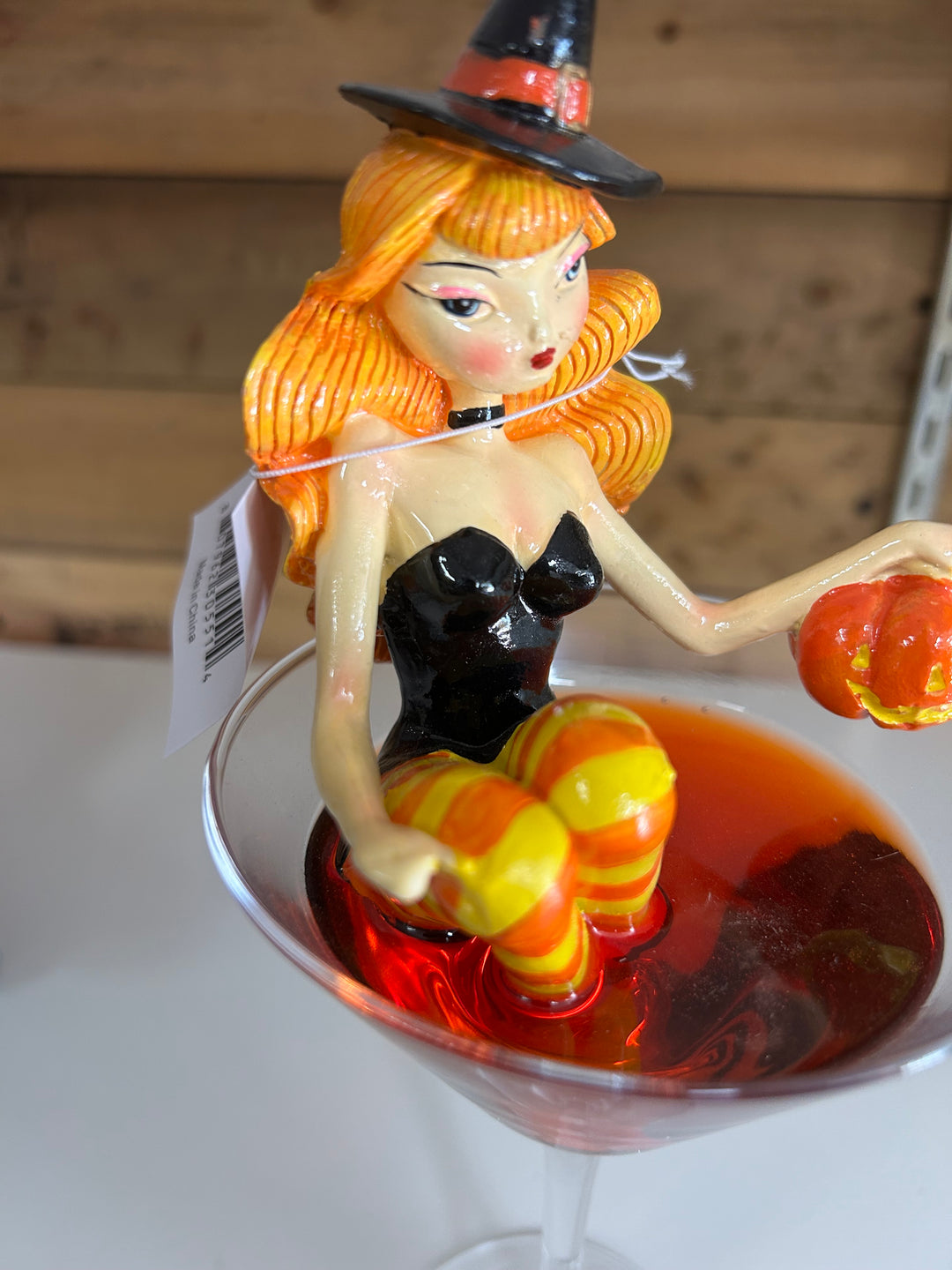 SECOND Pumpkin Spice & Everything Naughty Orange Witch in Martini Glass 10"Figurine | December Diamonds