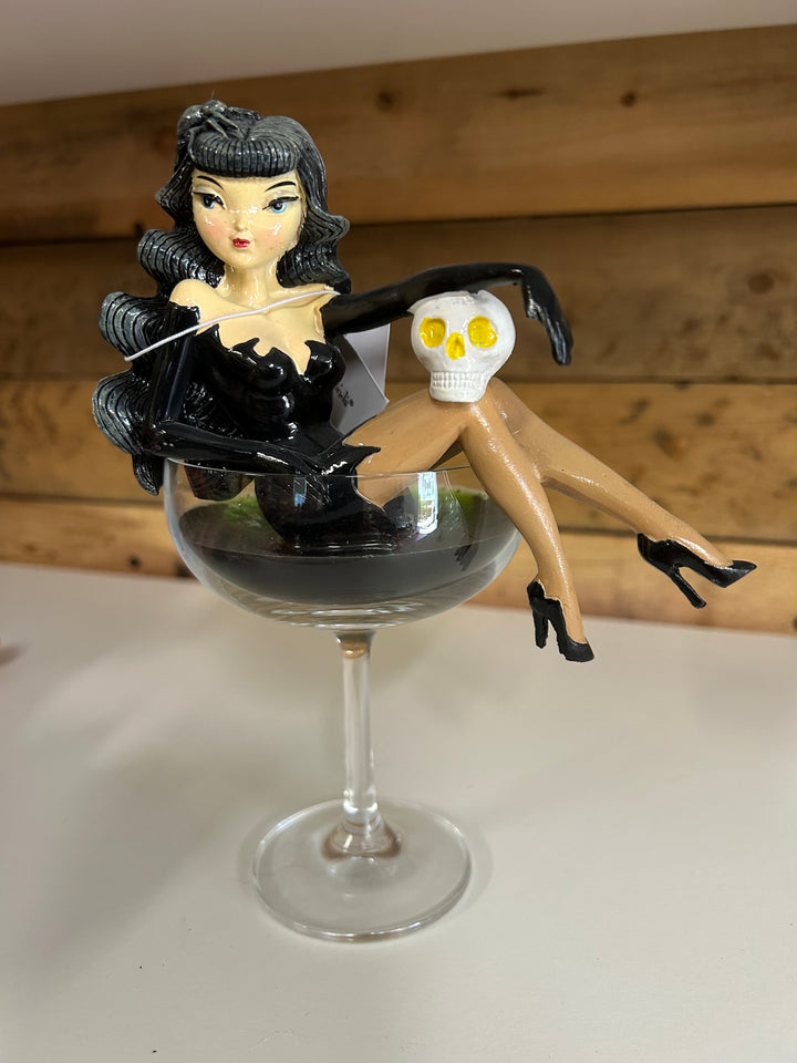 SECOND Black Widow Witch 8" Witch in Martini Glass Figurine | December Diamonds
