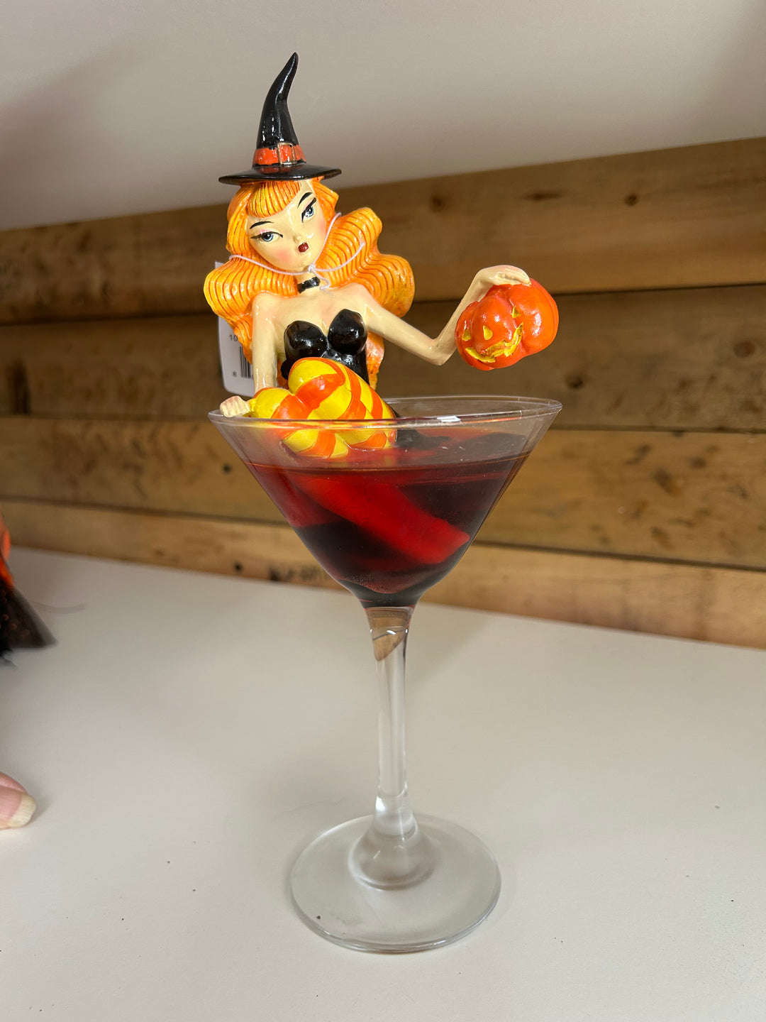 SECOND Pumpkin Spice & Everything Naughty Orange Witch in Martini Glass 10"Figurine | December Diamonds