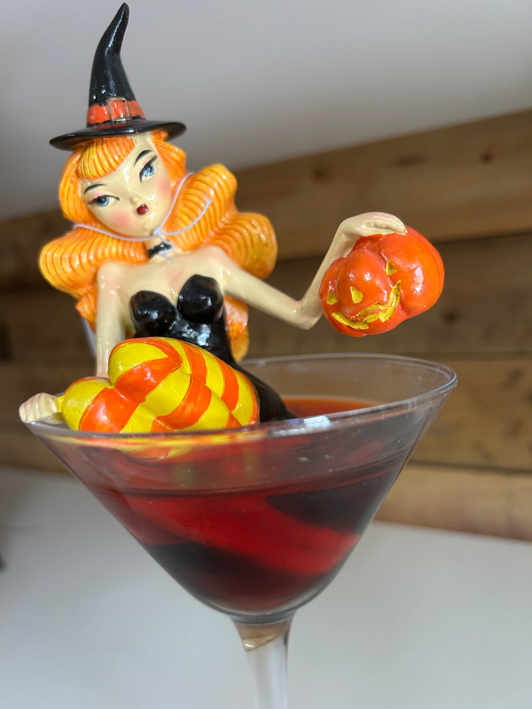 SECOND Pumpkin Spice & Everything Naughty Orange Witch in Martini Glass 10"Figurine | December Diamonds