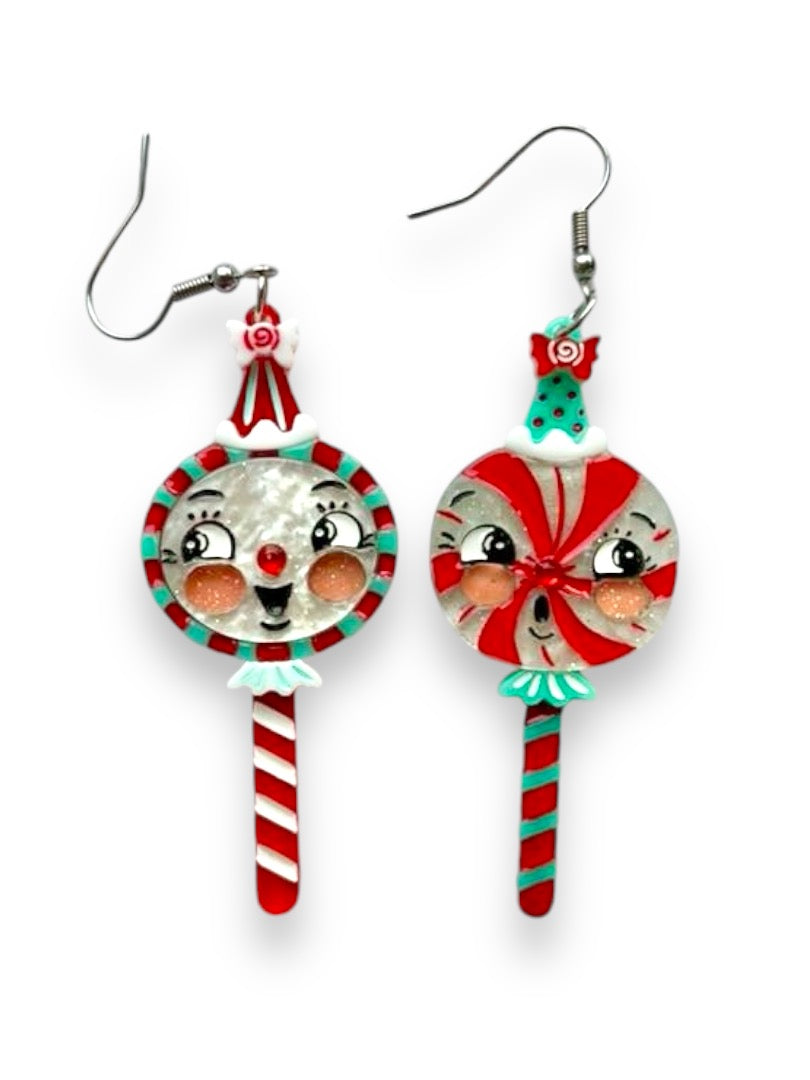 Merrymints Earrings by Johanna Parker x Lipstick & Chrome — jelly, marbled, and glitter resin peppermint earrings with crystal accents