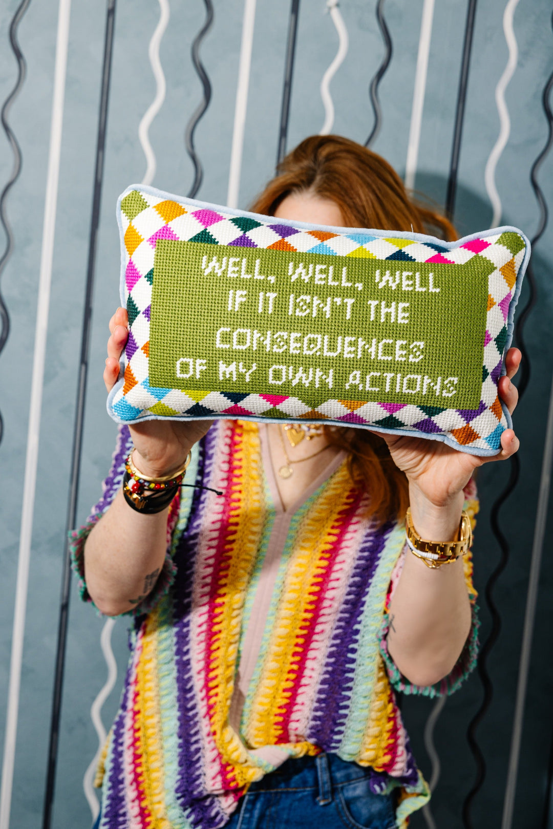 Well Well Well Needlepoint Pillow