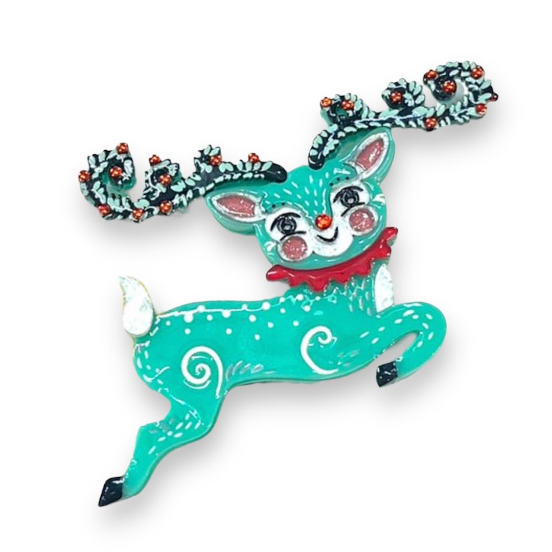 Fawna Fir Top Leaping Reindeer Brooch by Johanna Parker x Lipstick & Chrome