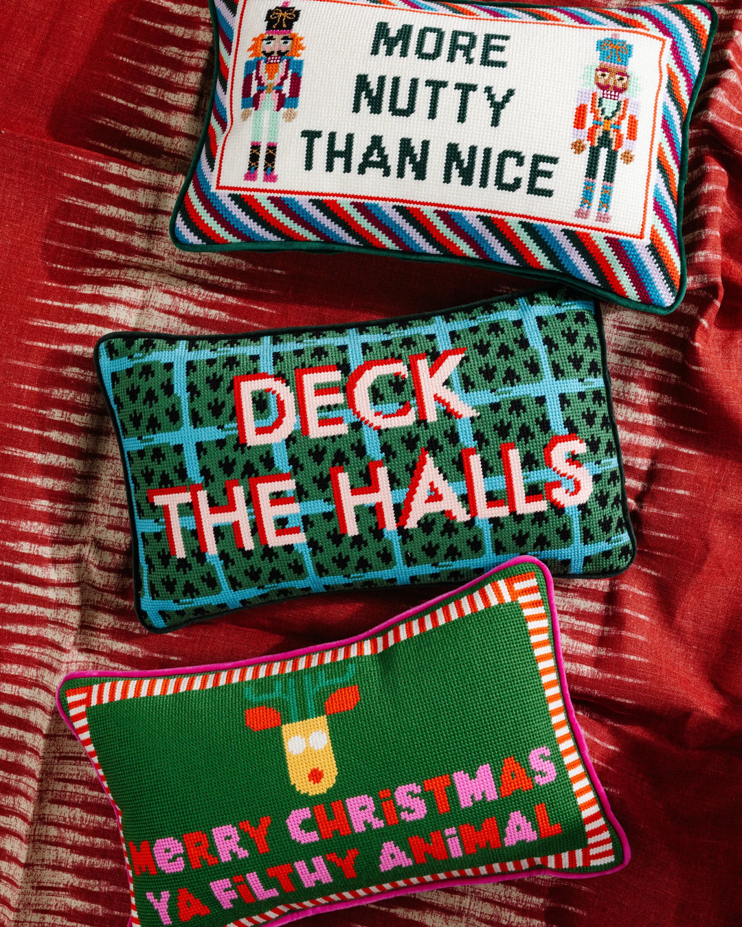 Merry Christmas Filthy Animal Needlepoint Pillow