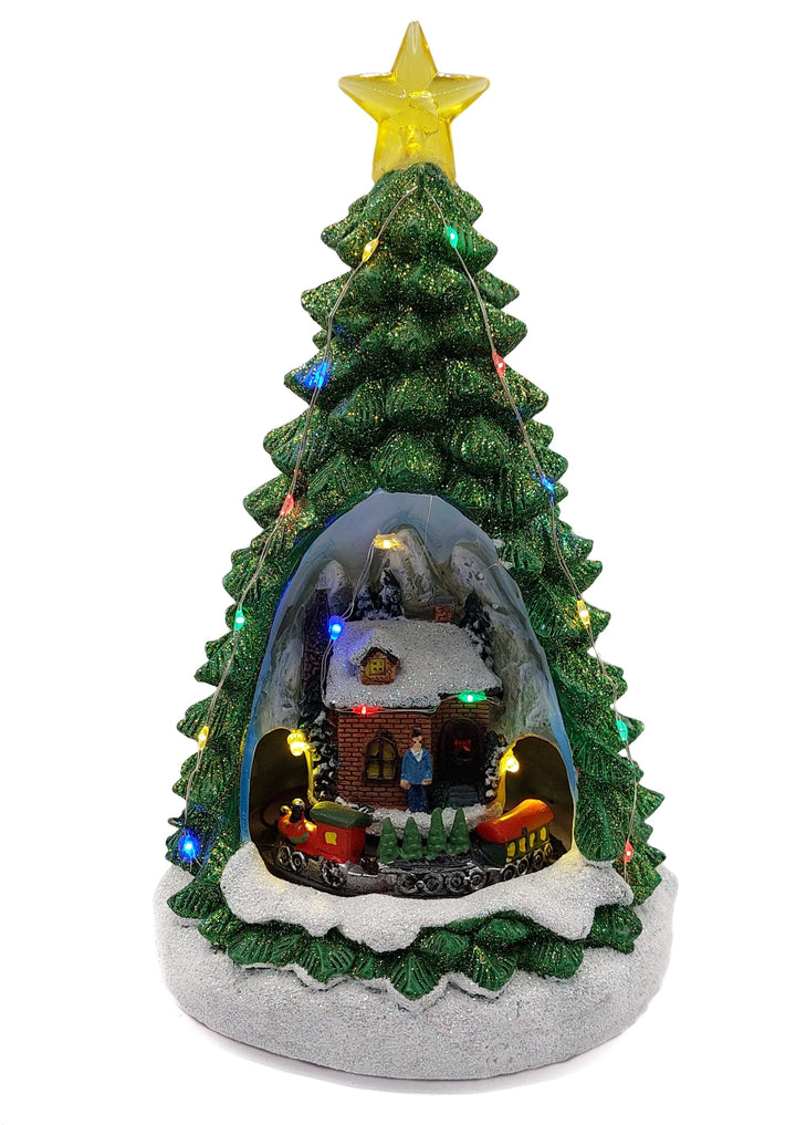 Christmas Tree with Winter Cottage and Train. Christmas Village Wizardi F07-N1-14-2309